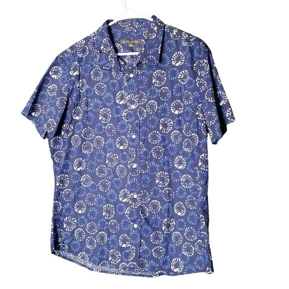 Slate & Stone Bates Mens XL Floral Indigo TyeDye Short Sleeve Button Up - Picture 2 of 9